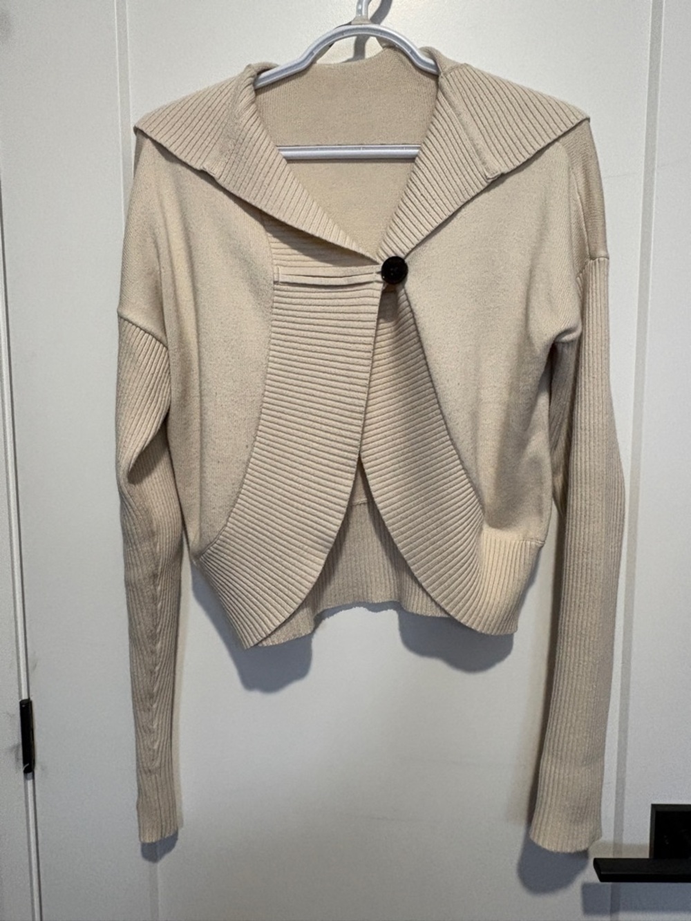 Athleta Cream Ribbed Hooded Button Cardigan